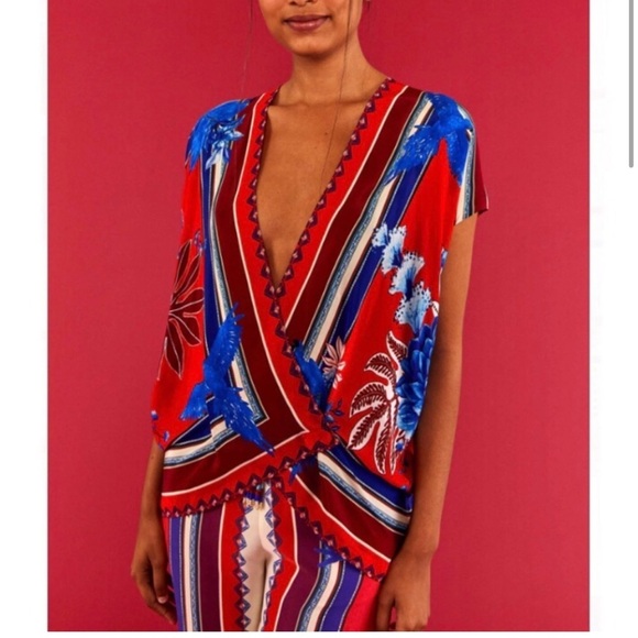 Farm Rio Macaw Scarf Blouse + Macaw Scarf Straight-Leg Pants - Picture 3 of 13